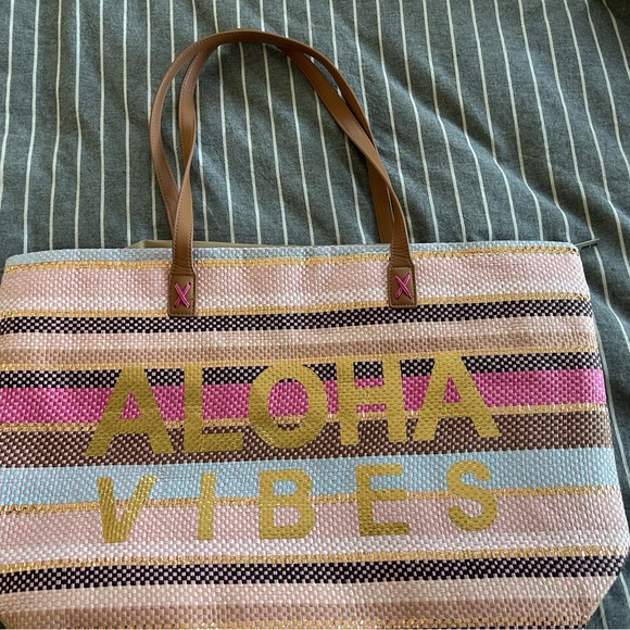 Aloha Vibes Pink and Gold Tote Bag - Picture 2 of 5